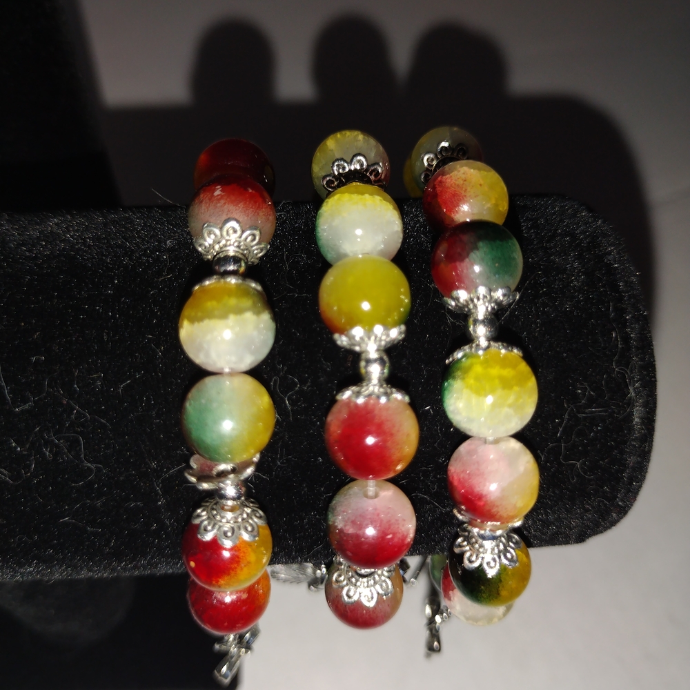 Multicolor Glass Beaded Butterfly Charm Bracelet With Butterfly& bows 1 Bracelet - Picture 4 of 4